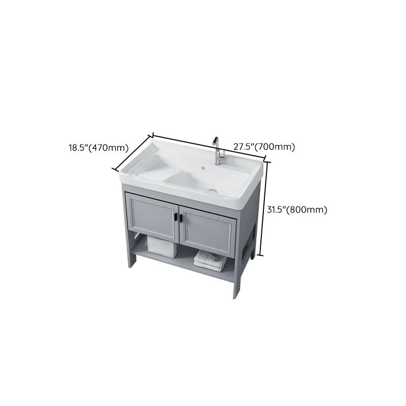 Estantes Incluidos Tocador Gris Fregadero Individual Espejo Tocador Independiente con 2 Puertas Clearhalo