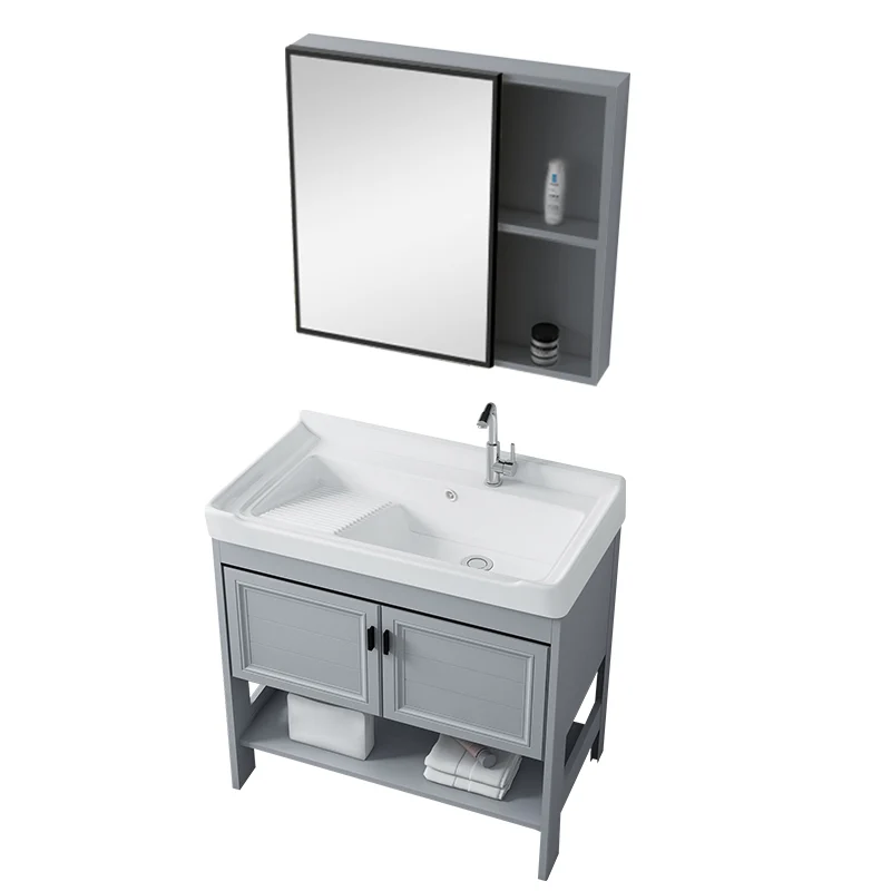Estantes Incluidos Tocador Gris Fregadero Individual Espejo Tocador Independiente con 2 Puertas Clearhalo