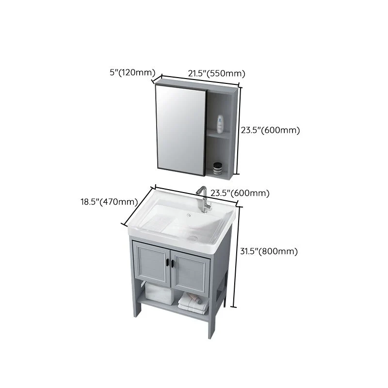 Estantes Incluidos Tocador Gris Fregadero Individual Espejo Tocador Independiente con 2 Puertas Clearhalo