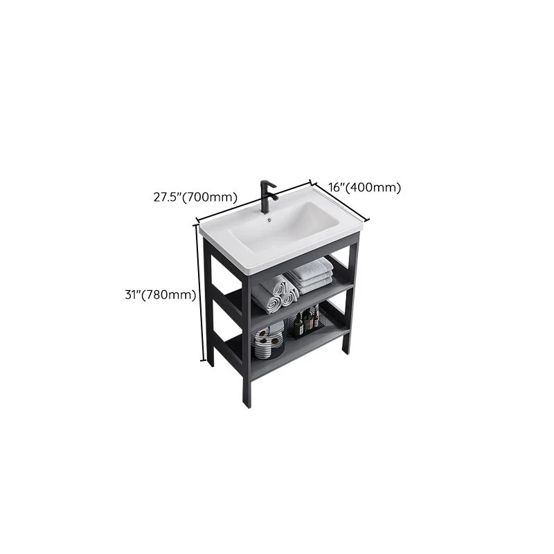Estándar independiente con base metálica de tocador de baño moderno con tocador de lavabo con espejo Clearhalo