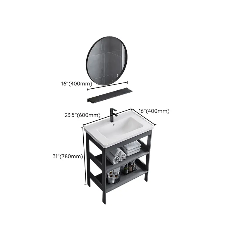 Estándar independiente con base metálica de tocador de baño moderno con tocador de lavabo con espejo Clearhalo
