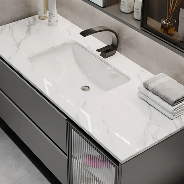 Estándar montado en la pared del cajón gris de moda de la vanidad dos del lavabo del cuarto de baño Clearhalo