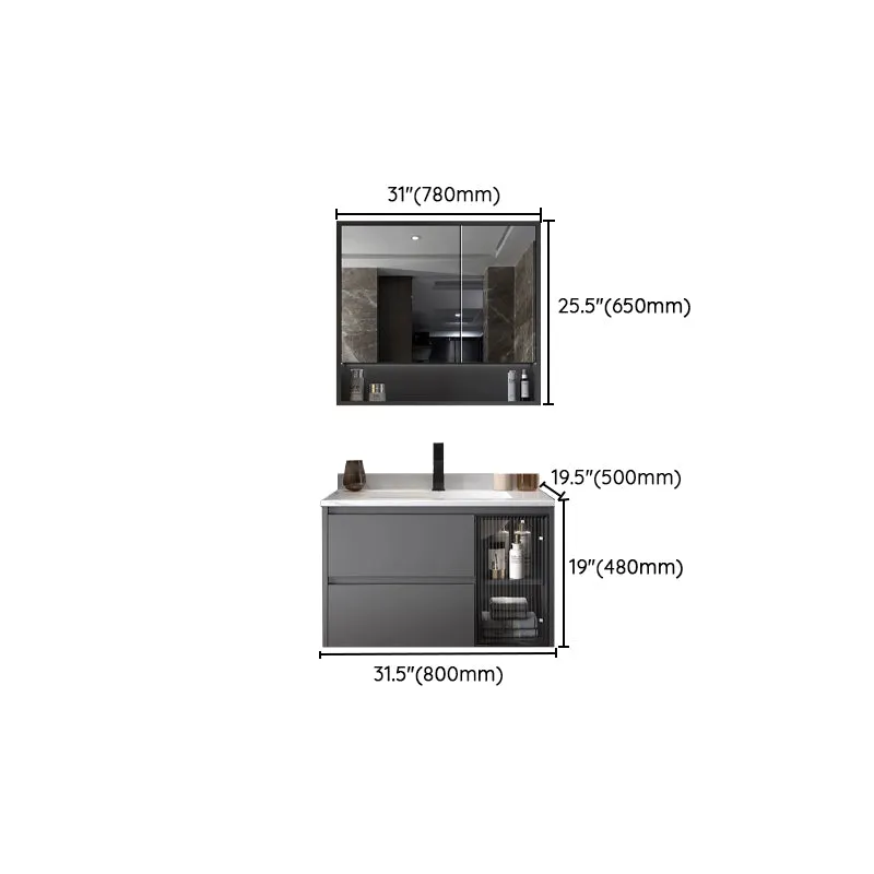 Estándar montado en la pared del cajón gris de moda de la vanidad dos del lavabo del cuarto de baño Clearhalo