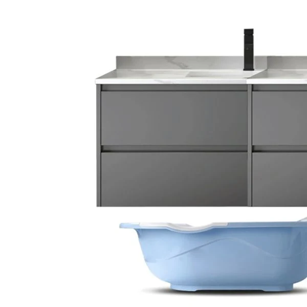 Estándar montado en la pared del cajón gris de moda de la vanidad dos del lavabo del cuarto de baño Clearhalo