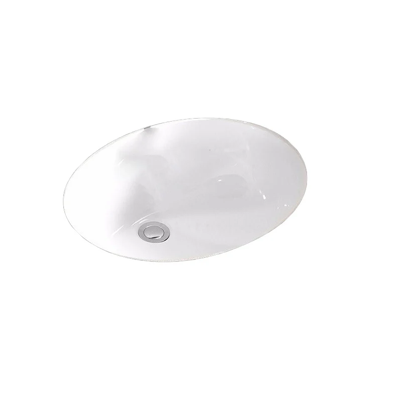Fregadero de baño de estilo moderno, diseño de agujero de desbordamiento, lavabo de cerámica ovalado Clearhalo