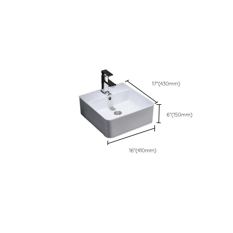 Fregadero de baño de recipiente contemporáneo Fregadero de montaje de drenaje de desbordamiento de cerámica blanca rectang...