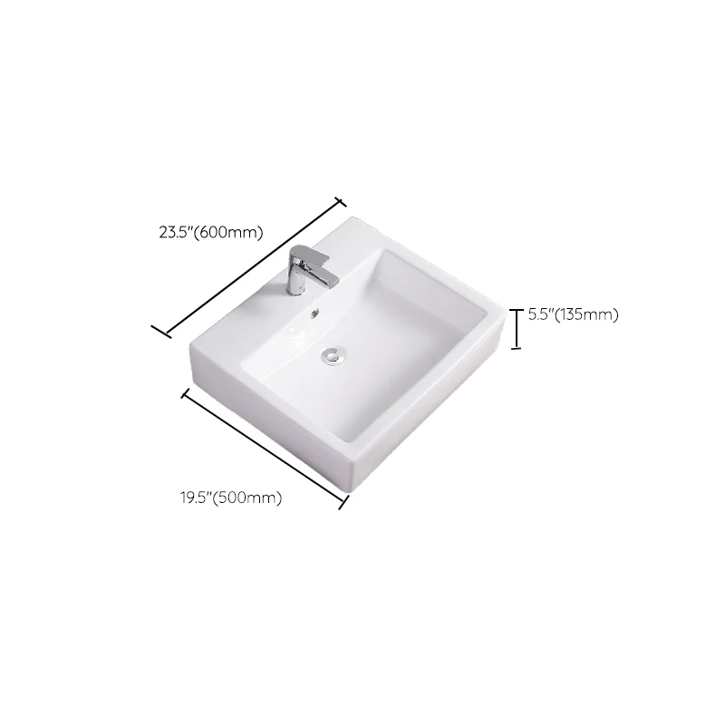 Fregadero del baño Fregadero de un orificio de cerámica con desbordamiento rectangular blanco con grifo Clearhalo