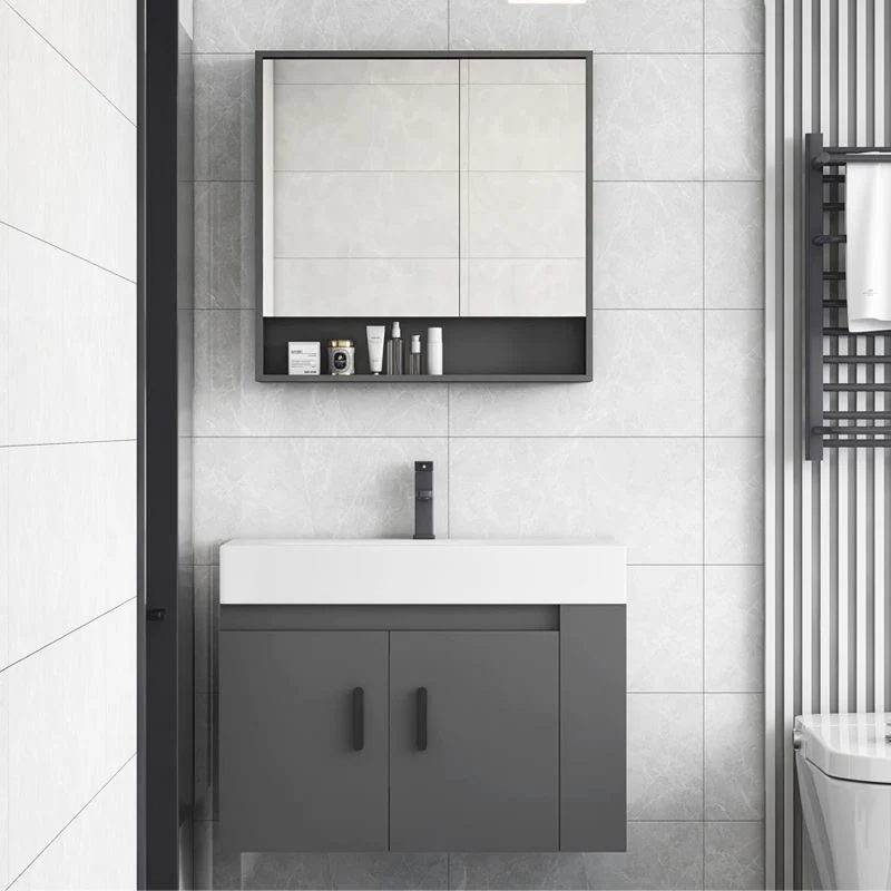 Fregadero de tocador de montaje en pared con lavabo individual de cerámica gris oscuro moderno Clearhalo