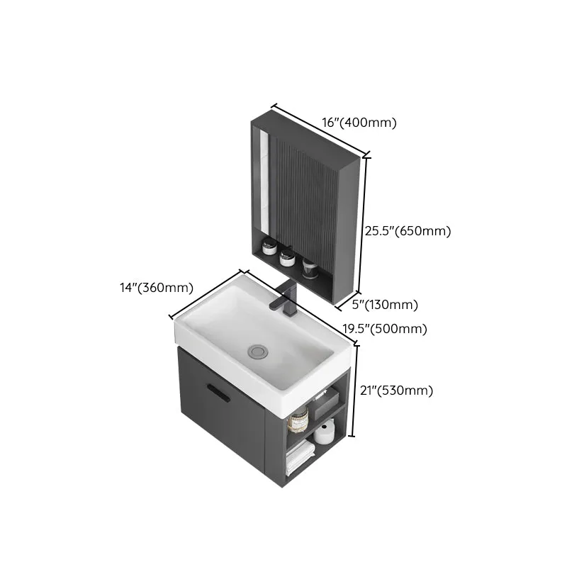 Fregadero de tocador de montaje en pared con lavabo individual de cerámica gris oscuro moderno Clearhalo