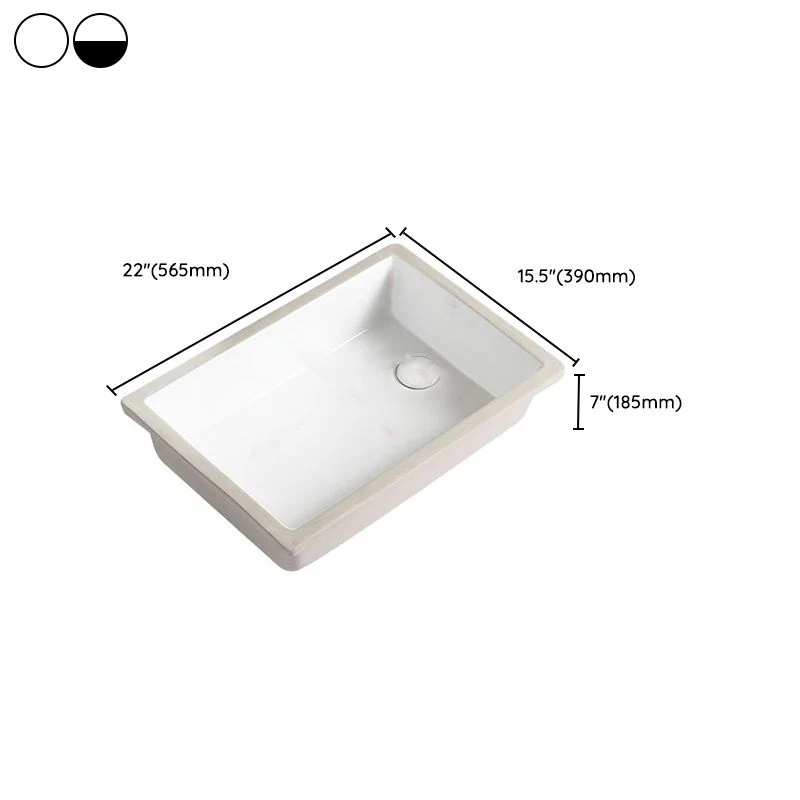 Fregadero de tocador tradicional bajo encimera de porcelana rectangular con recipiente de desbordamiento Clearhalo