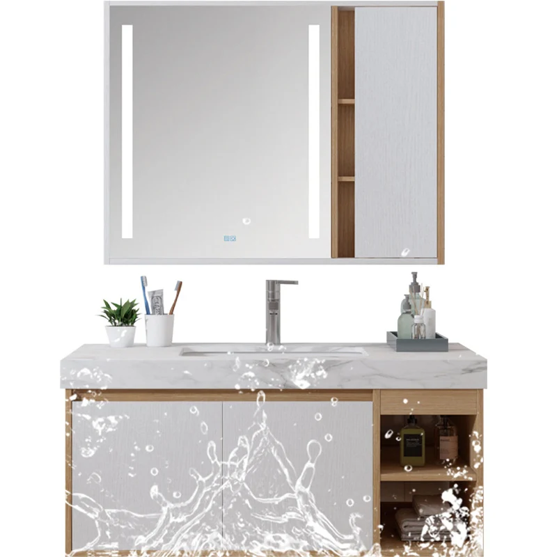 Gabinete de lavabo contemporáneo, gabinete con espejo, tocador ahorrador de espacio para baño Clearhalo