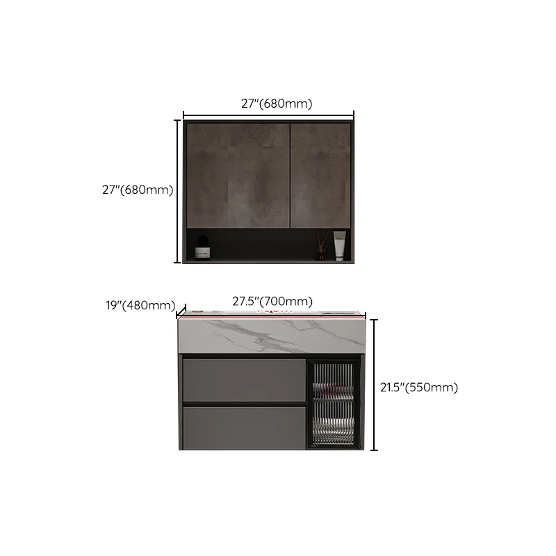 Gabinete de tocador de baño con lavabo y espejo de tocador montado en la pared moderno Clearhalo