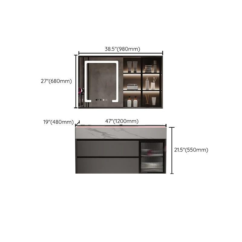 Gabinete de tocador de baño con lavabo y espejo de tocador montado en la pared moderno Clearhalo