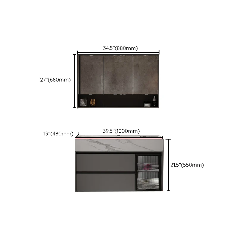 Gabinete de tocador de baño con lavabo y espejo de tocador montado en la pared moderno Clearhalo
