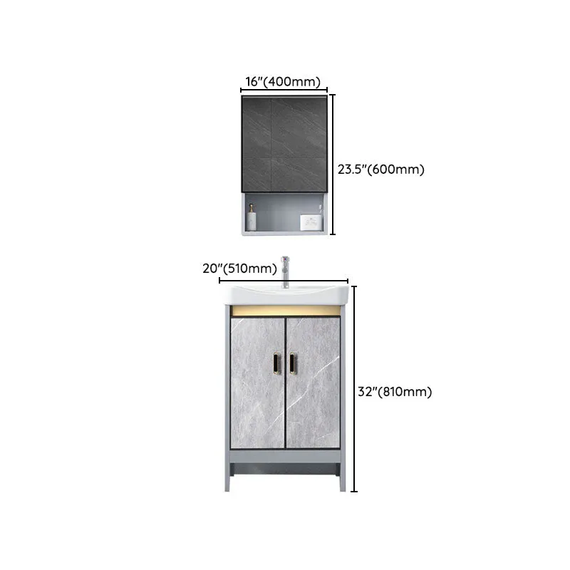 Gabinete de tocador de baño de metal con lavabo independiente moderno con gabinete con espejo Clearhalo