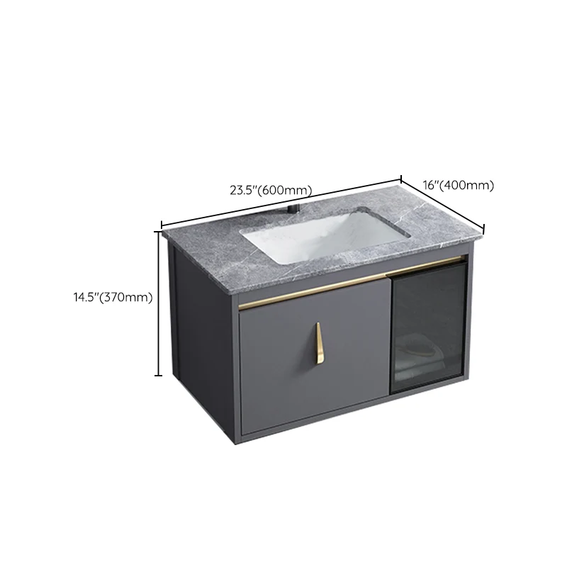 Gabinete de tocador de baño montado en la pared con lavabo de tocador gris contemporáneo Clearhalo
