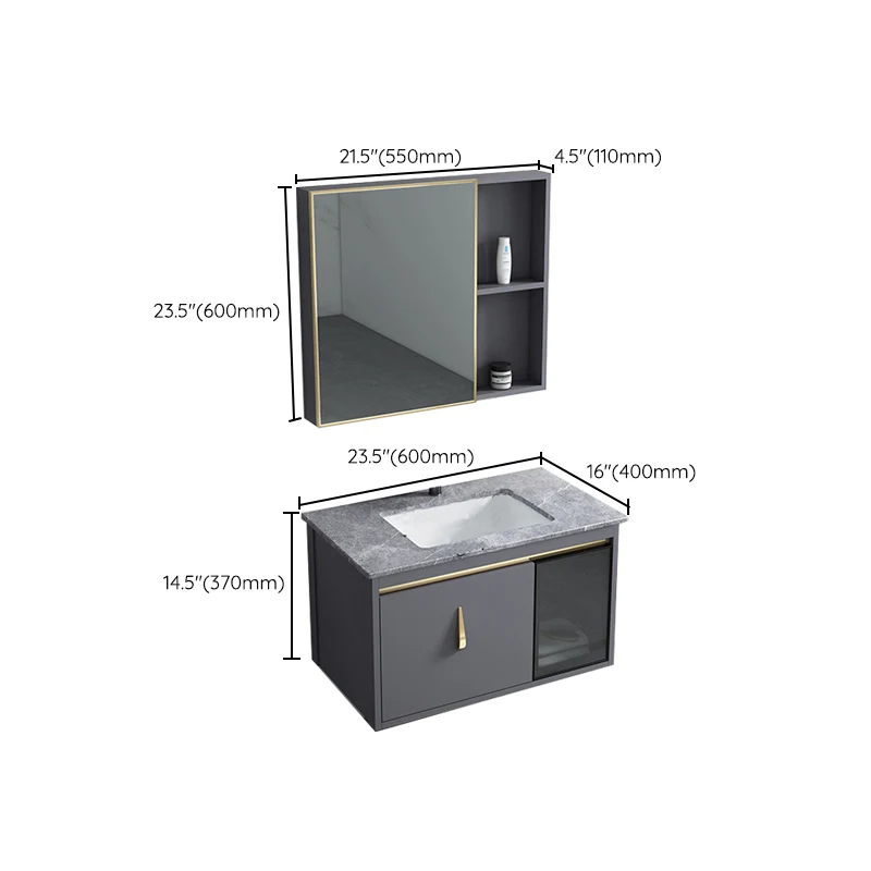 Gabinete de tocador de baño montado en la pared con lavabo de tocador gris contemporáneo Clearhalo