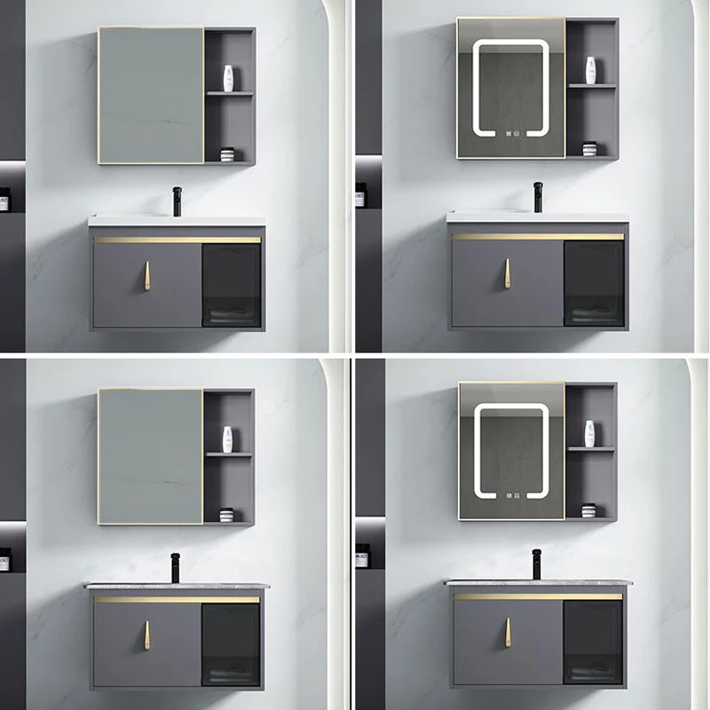Gabinete de tocador de baño montado en la pared con lavabo de tocador gris contemporáneo Clearhalo