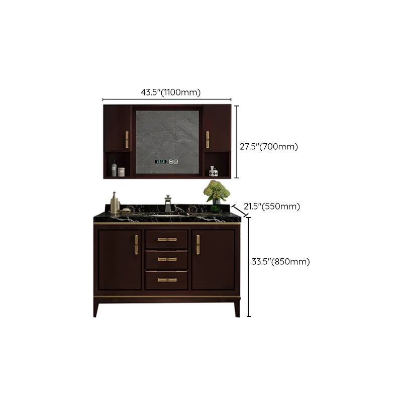 Gabinete de tocador montado en la pared con lavabo de madera tradicional con gabinete con espejo Clearhalo