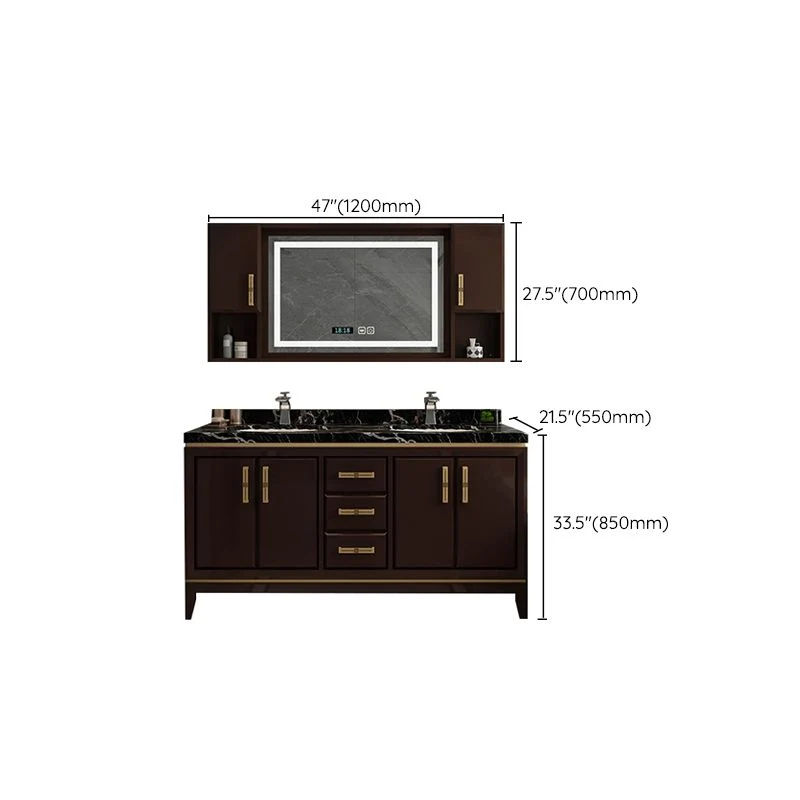 Gabinete de tocador montado en la pared con lavabo de madera tradicional con gabinete con espejo Clearhalo