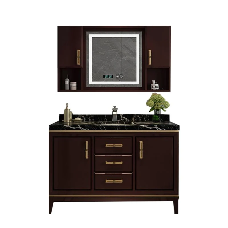 Gabinete de tocador montado en la pared con lavabo de madera tradicional con gabinete con espejo Clearhalo