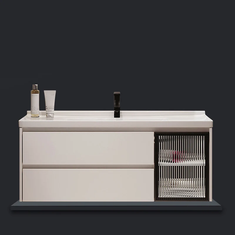 Gabinete de tocador de montaje en pared con bloques de color para baño, tocador con lavabo moderno Clearhalo