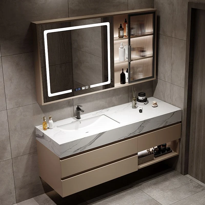 Glam Bath Vanity Gabinete independiente con tapa de cuarzo y juego de tocador de pared con 3 cajones Clearhalo