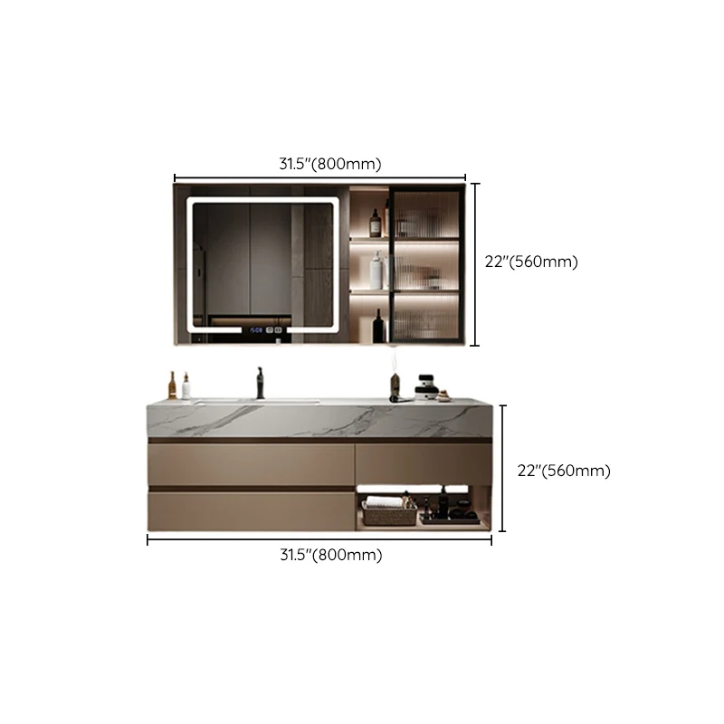 Glam Bath Vanity Gabinete independiente con tapa de cuarzo y juego de tocador de pared con 3 cajones Clearhalo