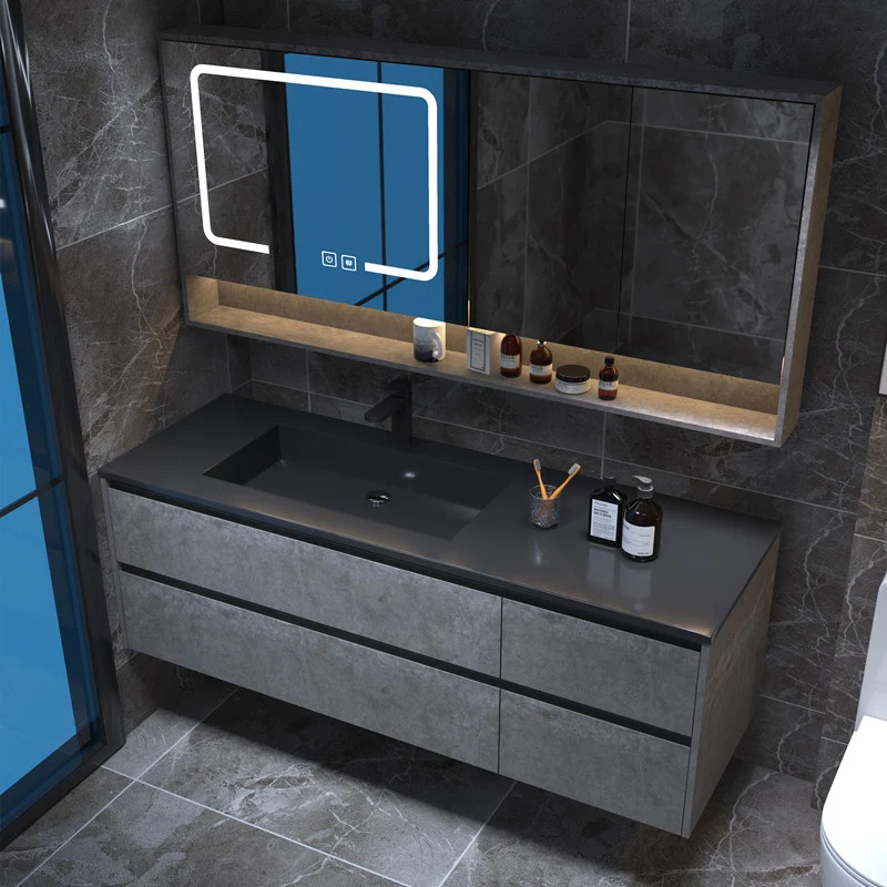 Glam - Mueble de baño con tapa de piedra caliza con espejo y mueble independiente Clearhalo
