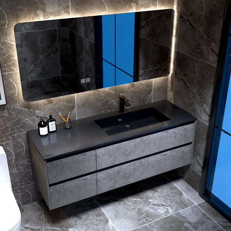 Glam - Mueble de baño con tapa de piedra caliza con espejo y mueble independiente Clearhalo