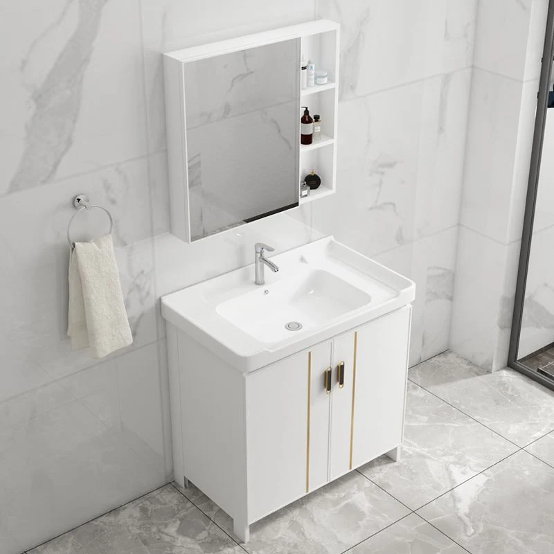 Glam Vanity Espejo rectangular con marco de metal, tocador de baño blanco con lavabo individual Clearhalo