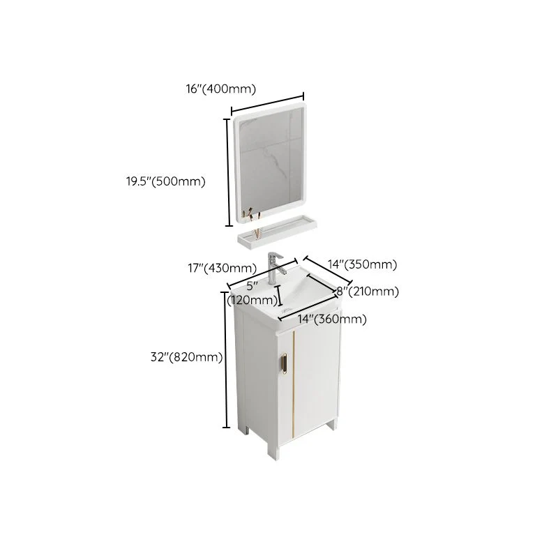 Glam Vanity Espejo rectangular con marco de metal, tocador de baño blanco con lavabo individual Clearhalo