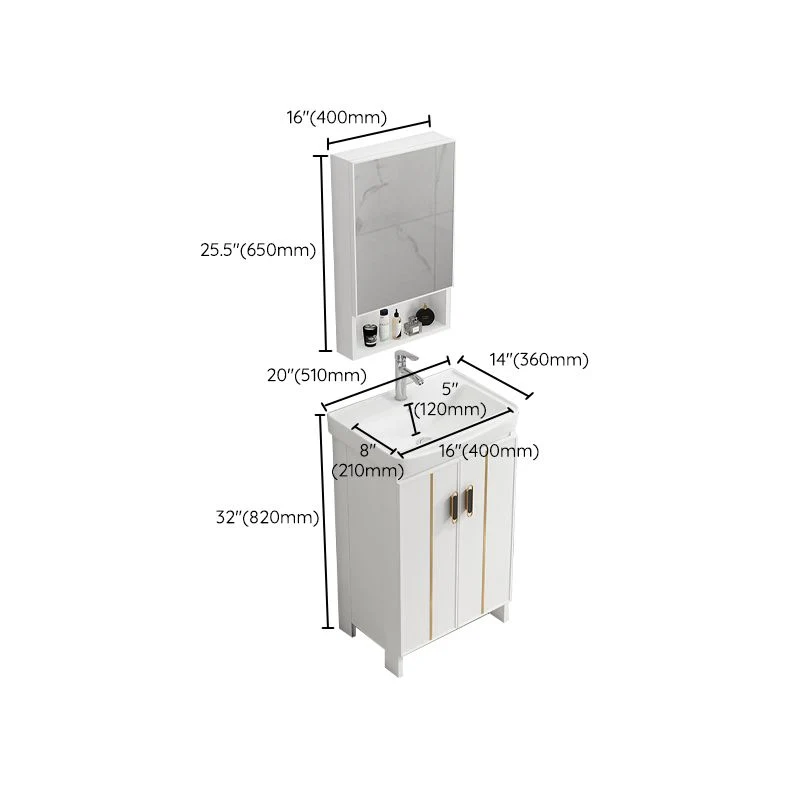 Glam Vanity Espejo rectangular con marco de metal, tocador de baño blanco con lavabo individual Clearhalo