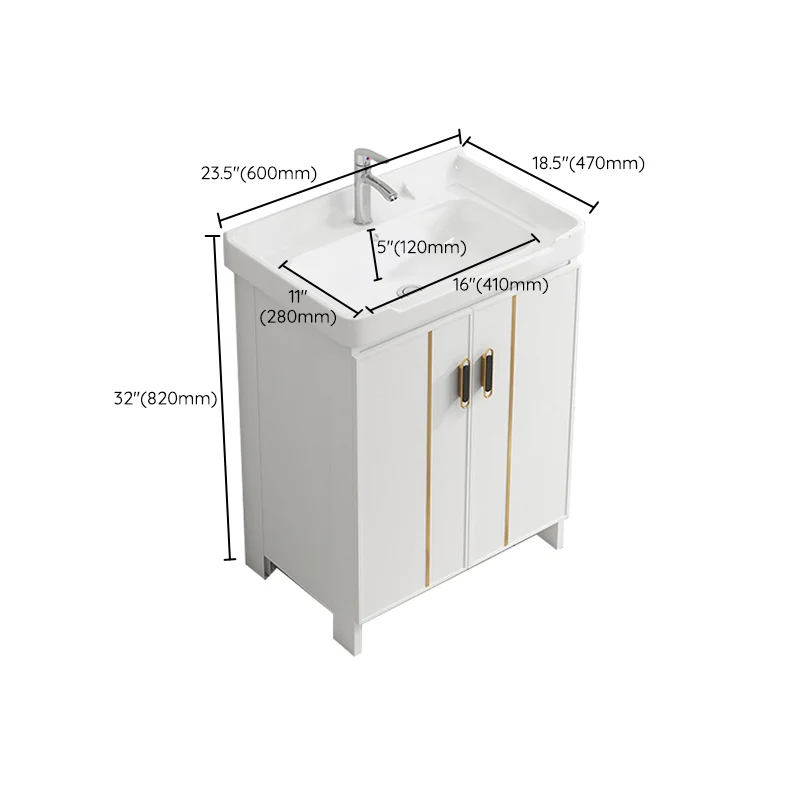 Glam Vanity Espejo rectangular con marco de metal, tocador de baño blanco con lavabo individual Clearhalo