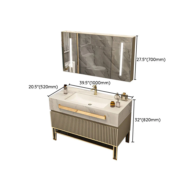 Glam Vanity Set Cajones Lavabo individual Tocador de baño rectangular independiente con espejo Clearhalo