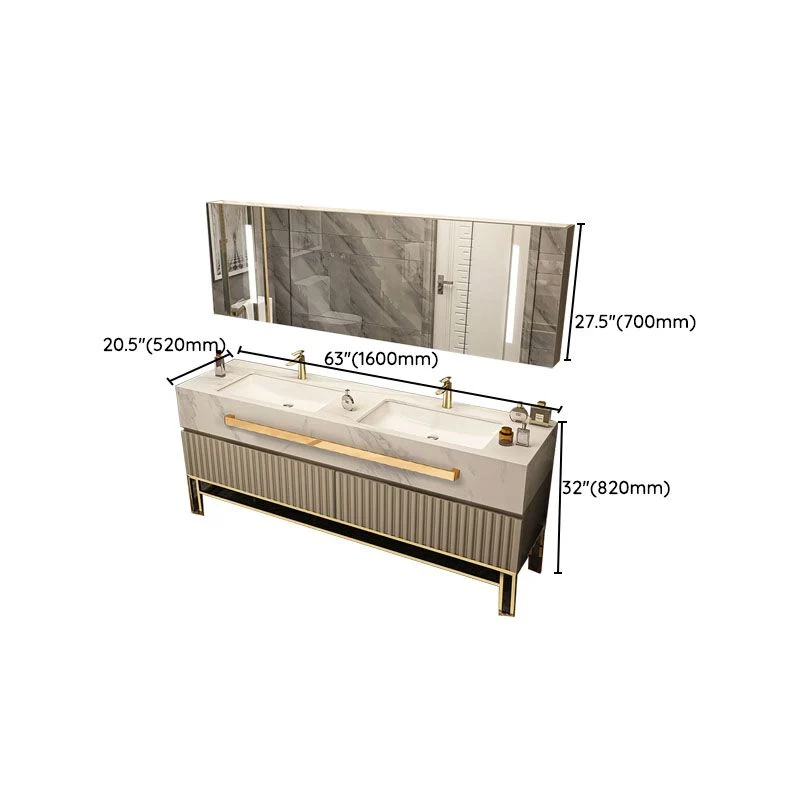 Glam Vanity Set Cajones Lavabo individual Tocador de baño rectangular independiente con espejo Clearhalo