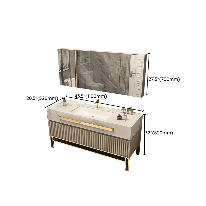 Glam Vanity Set Cajones Lavabo individual Tocador de baño rectangular independiente con espejo Clearhalo