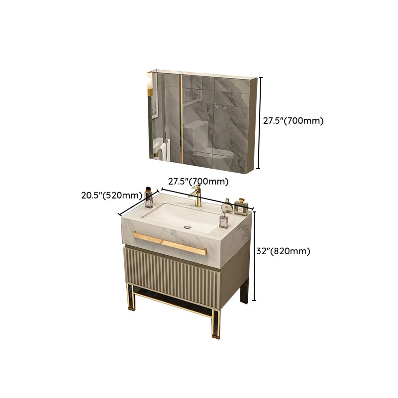 Glam Vanity Set Cajones Lavabo individual Tocador de baño rectangular independiente con espejo Clearhalo