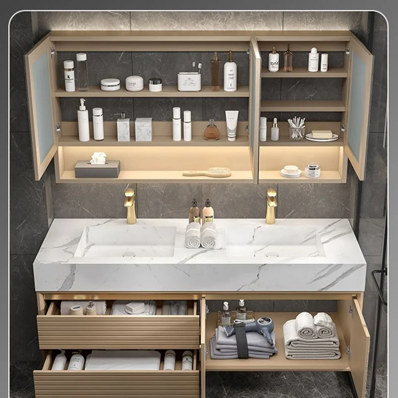 Glam Vanity Set Gabinete independiente con tapa de cuarzo y espejo Tocador que ahorra espacio Clearhalo