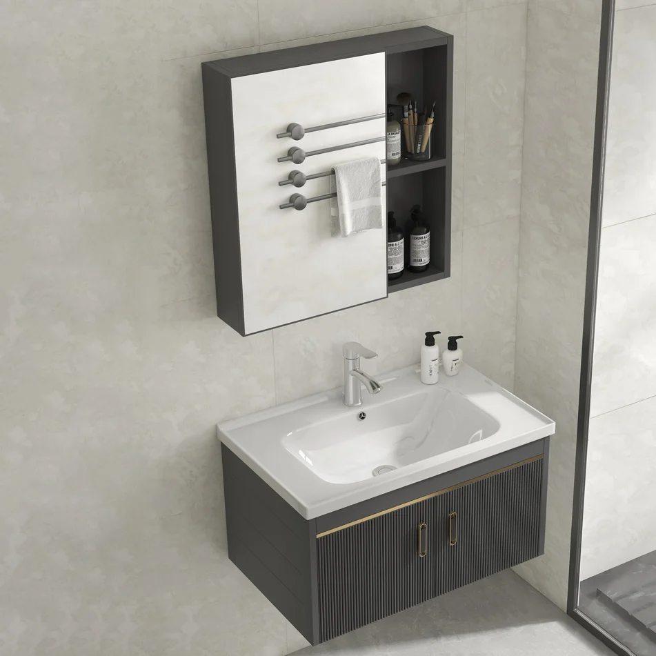 Glam Vanity - Tocador rectangular con lavabo individual, 2 puertas, marco de metal, rectangular, con espejo Clearhalo
