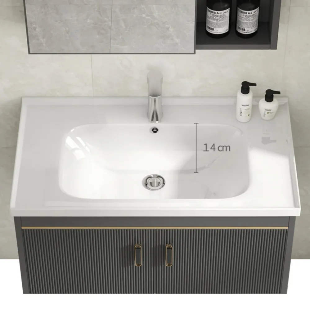 Glam Vanity - Tocador rectangular con lavabo individual, 2 puertas, marco de metal, rectangular, con espejo Clearhalo