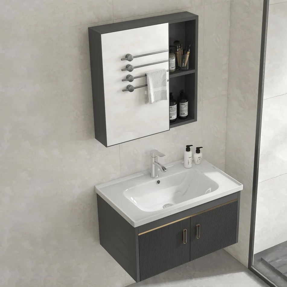 Glam Vanity - Tocador rectangular con lavabo individual, 2 puertas, marco de metal, rectangular, con espejo Clearhalo