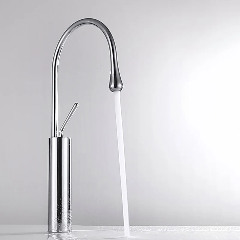 Grifo de lavabo con manijas de palanca de cuello de cisne, grifo de lavabo de baño de latón Circular moderno Clearhalo