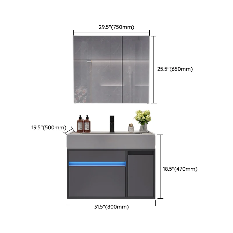 Grifo de montaje en pared incluido, tocador con lavabo con espejo para baño Clearhalo