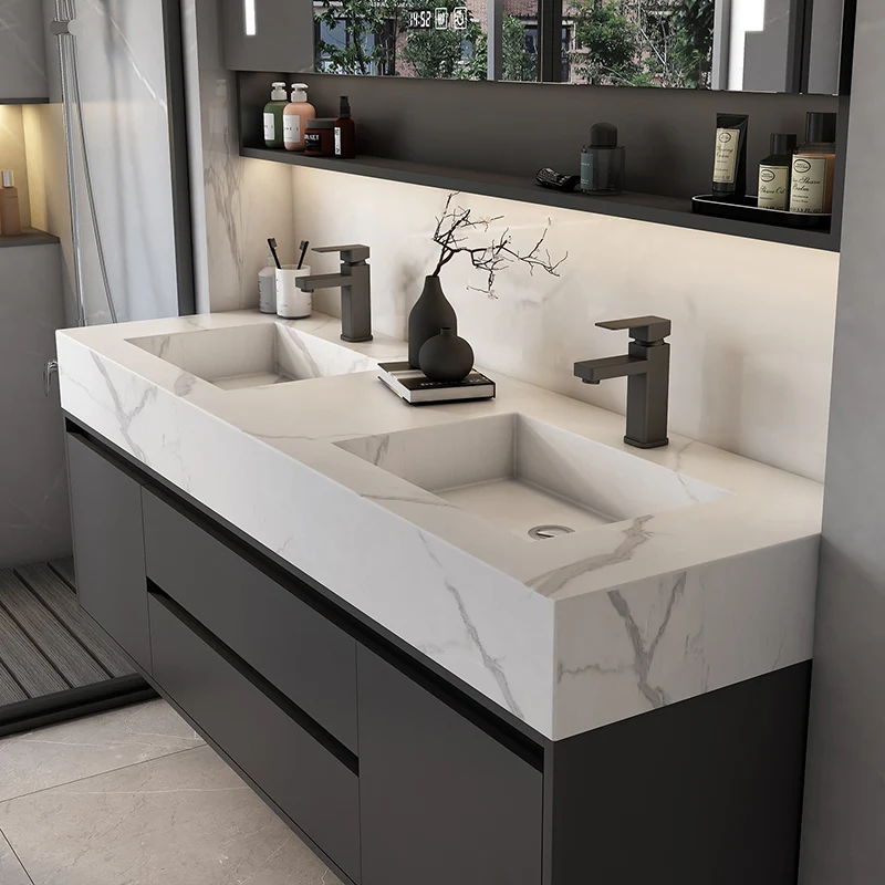 Grifo de montaje en pared incluido tocador de lavabo con espejo de lavabo para baño Clearhalo
