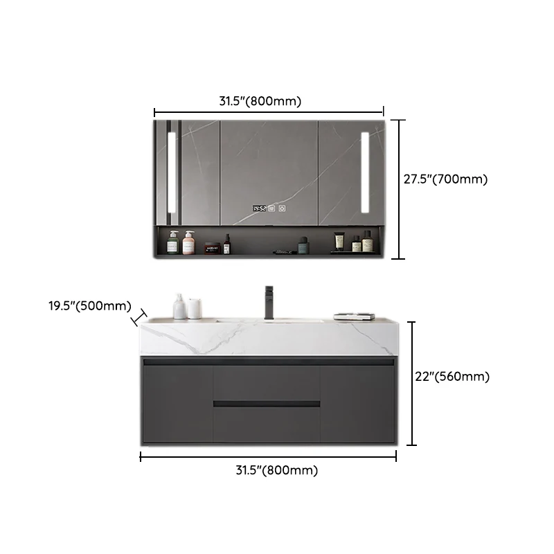Grifo de montaje en pared incluido tocador de lavabo con espejo de lavabo para baño Clearhalo