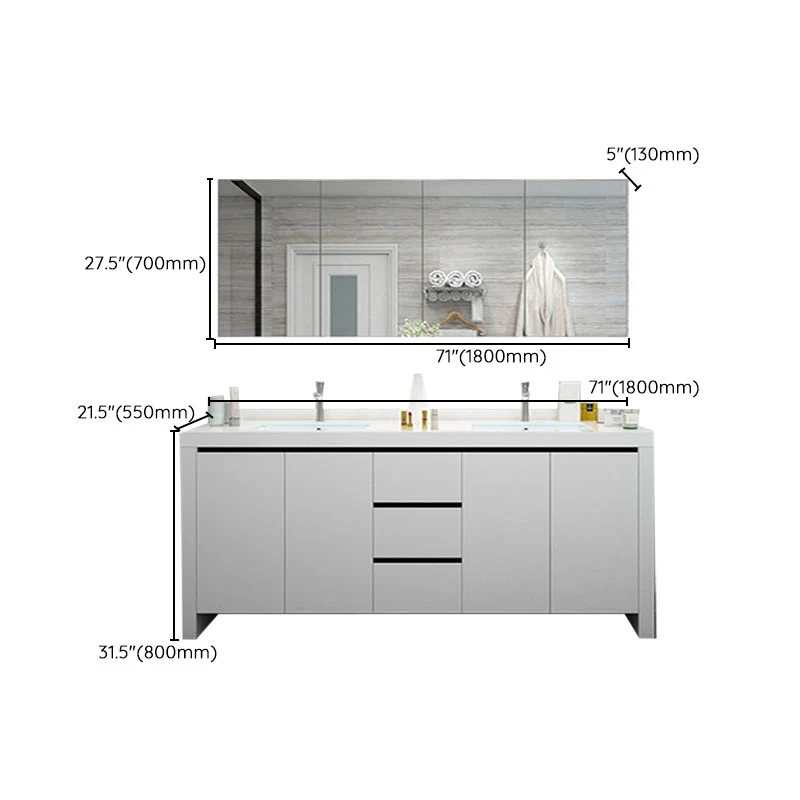 Grifo de tocador para fregadero de madera blanca moderno incluido con espejo para baño Clearhalo
