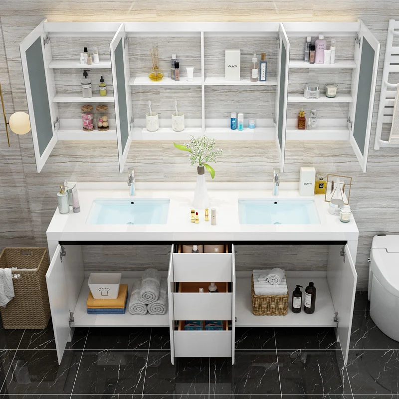 Grifo de tocador para fregadero de madera blanca moderno incluido con espejo para baño Clearhalo
