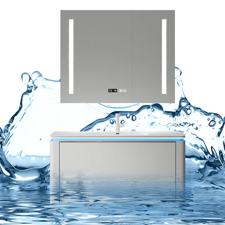 Grifo de tocador para lavabo de baño de montaje en pared blanco de metal moderno incluido con espejo Clearhalo