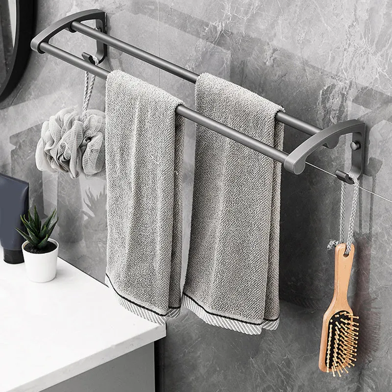 Gris Juego de accesorios de baño moderno de 6/7 piezas Estante para baño/Ganchos para bata/Toallero incluido Clearhalo
